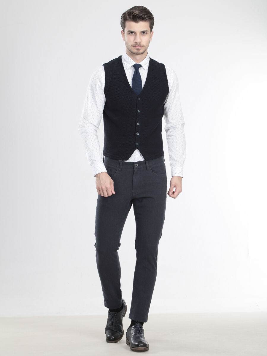 Lacivert Regular Fit Casual Örme Triko Yelek - 3