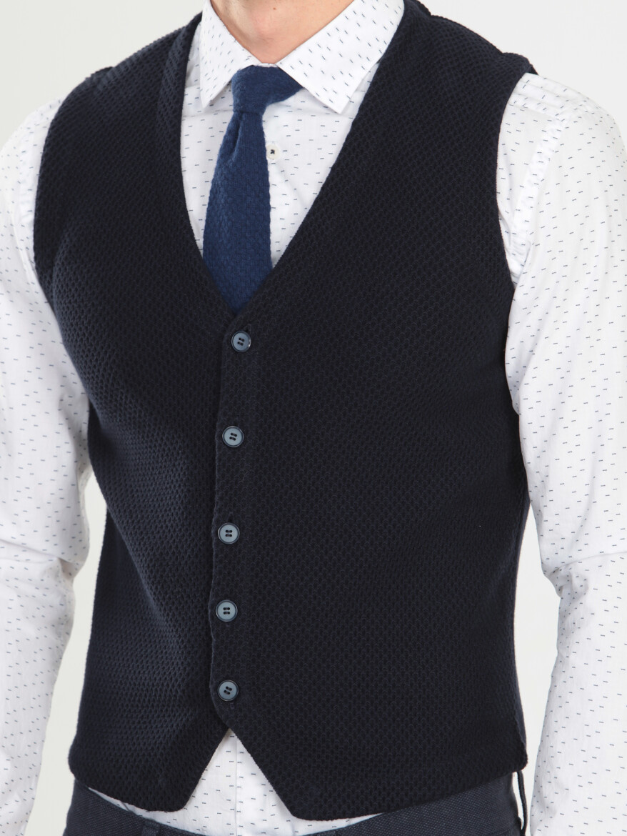 Lacivert Regular Fit Casual Örme Triko Yelek - 4