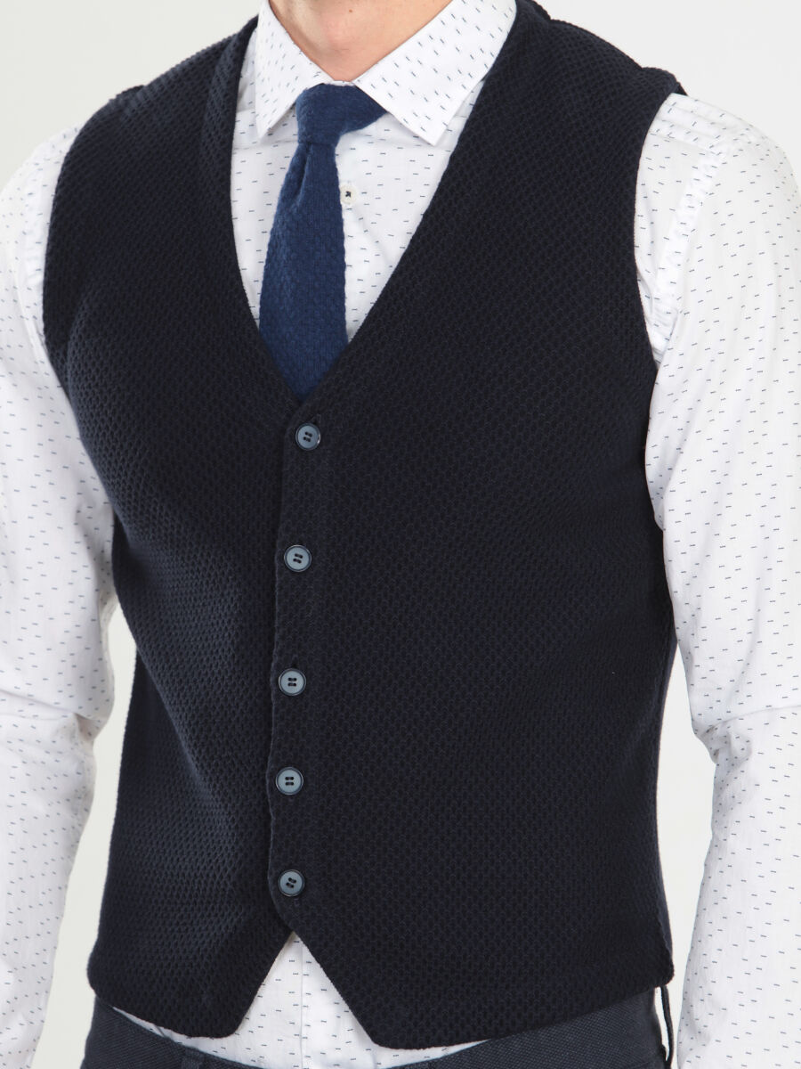 Lacivert Regular Fit Casual Örme Triko Yelek - 4