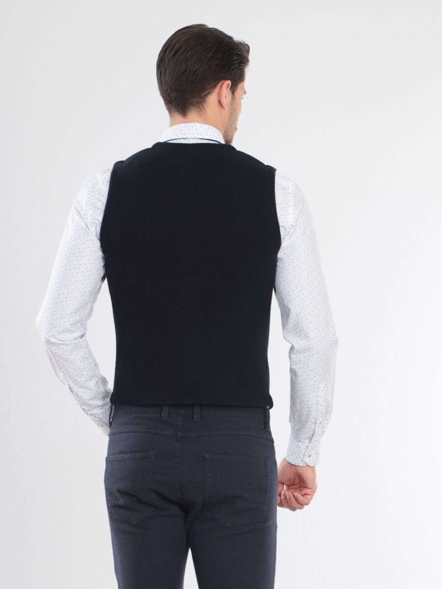 Lacivert Regular Fit Casual Örme Triko Yelek - 5