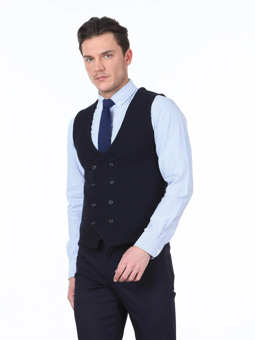 Lacivert Regular Fit Casual Örme Triko Yelek - 2