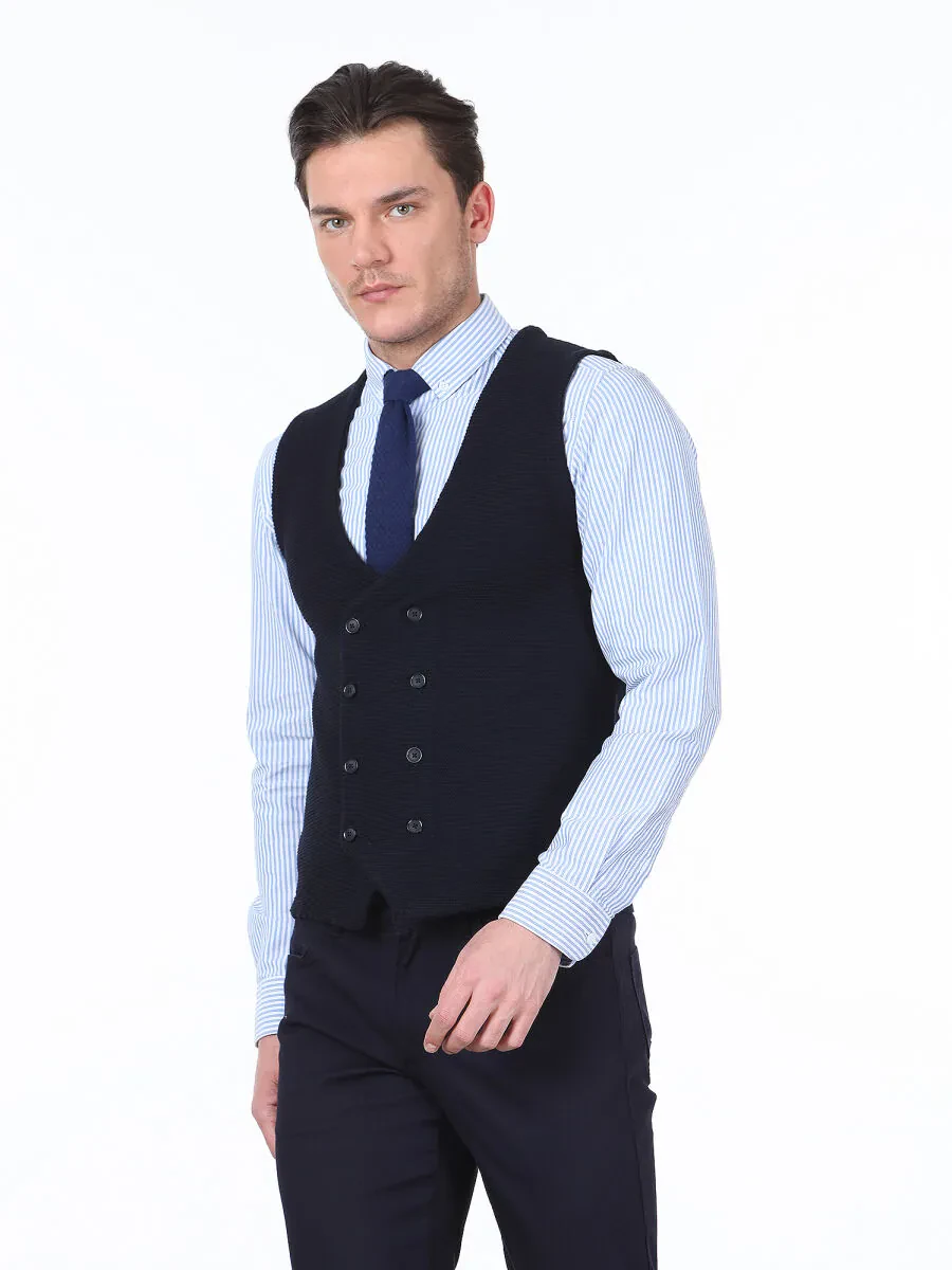 Lacivert Regular Fit Casual Örme Triko Yelek - 2