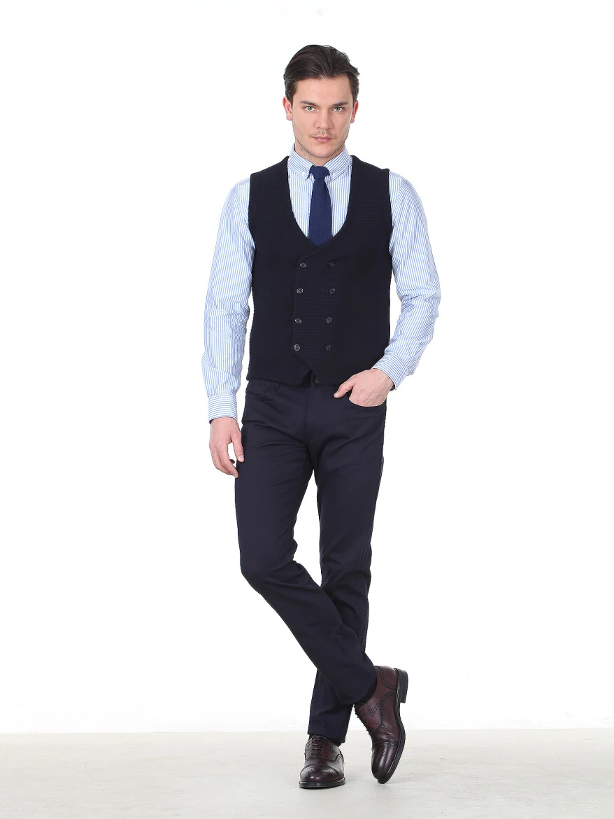 Lacivert Regular Fit Casual Örme Triko Yelek - 3