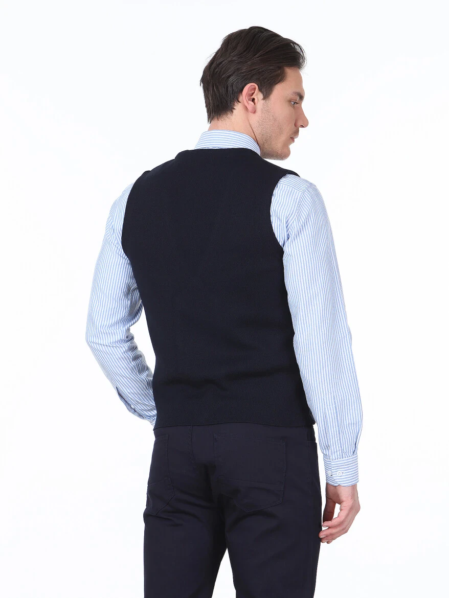 Lacivert Regular Fit Casual Örme Triko Yelek - 4