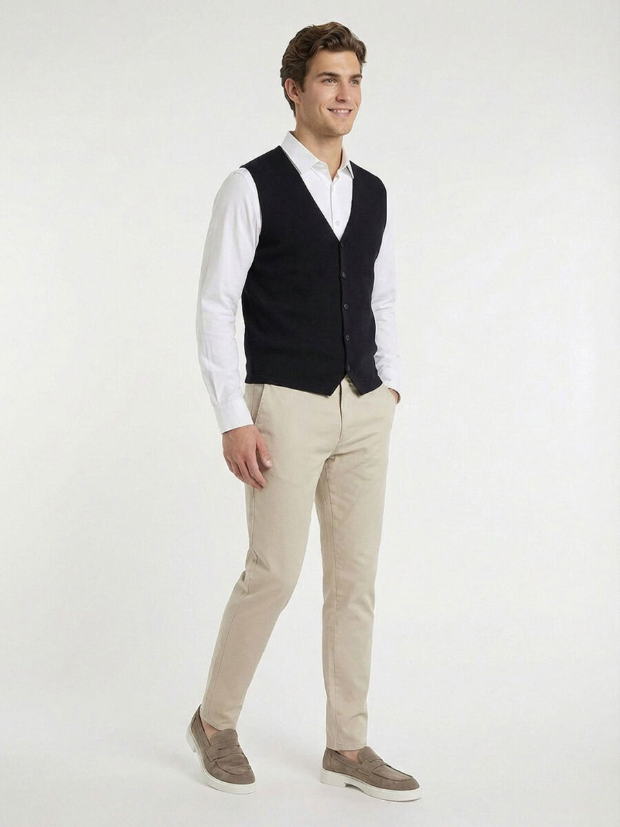 Lacivert Regular Fit Casual Örme Triko Yelek - 2