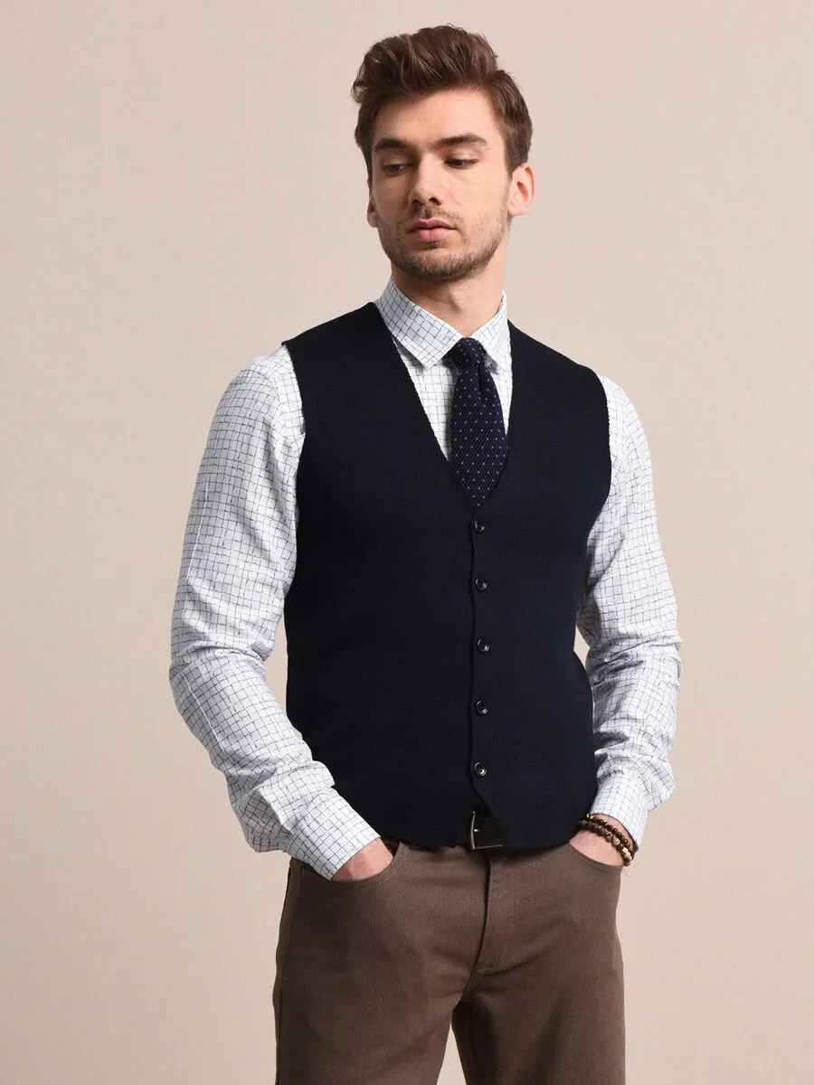 Lacivert Regular Fit Casual Örme Triko Yelek - 1