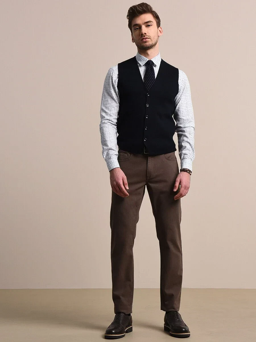 Lacivert Regular Fit Casual Örme Triko Yelek - 2