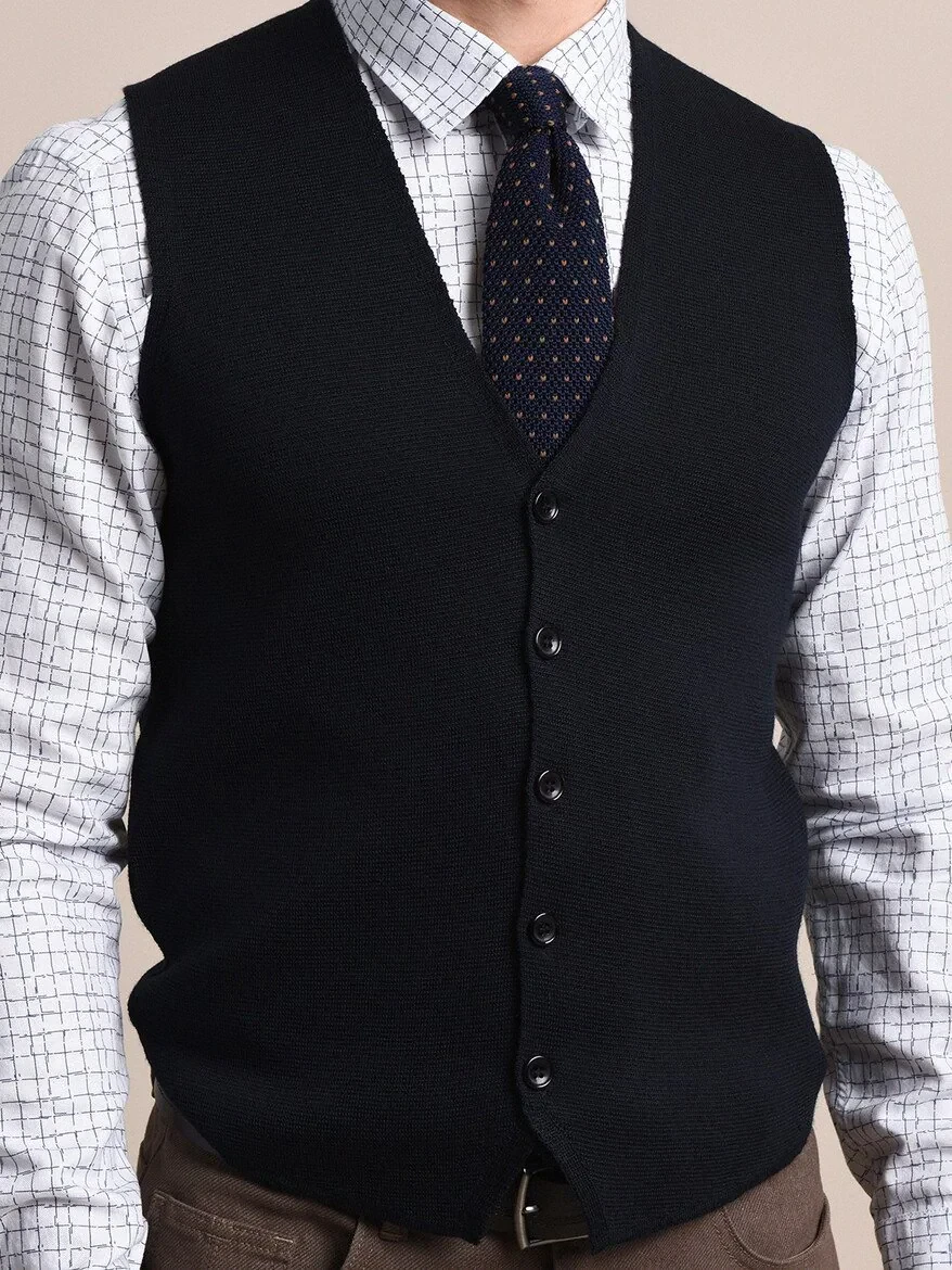 Lacivert Regular Fit Casual Örme Triko Yelek - 3