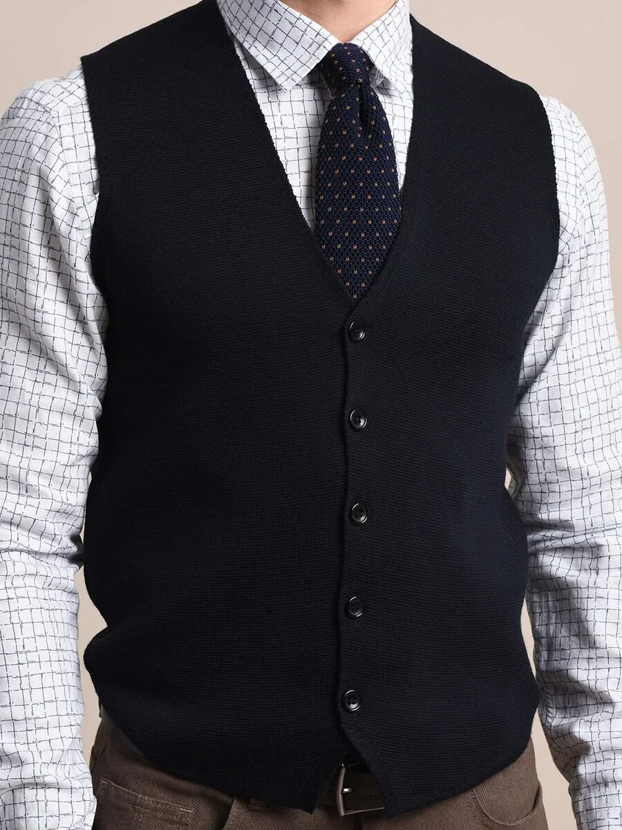 Lacivert Regular Fit Casual Örme Triko Yelek - 3