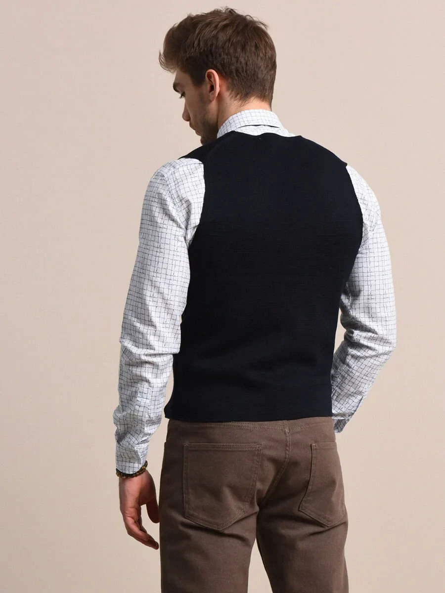 Lacivert Regular Fit Casual Örme Triko Yelek - 4