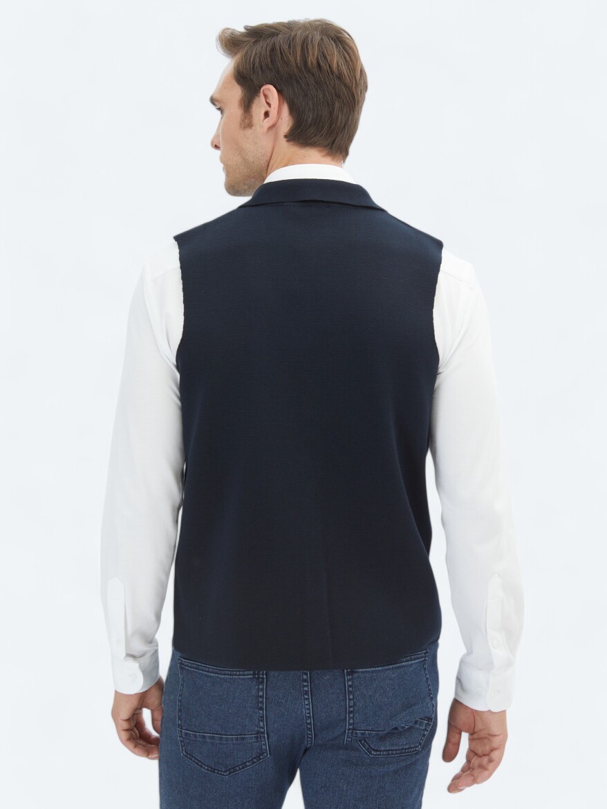 Lacivert Regular Fit Casual Örme Triko Yelek - 5