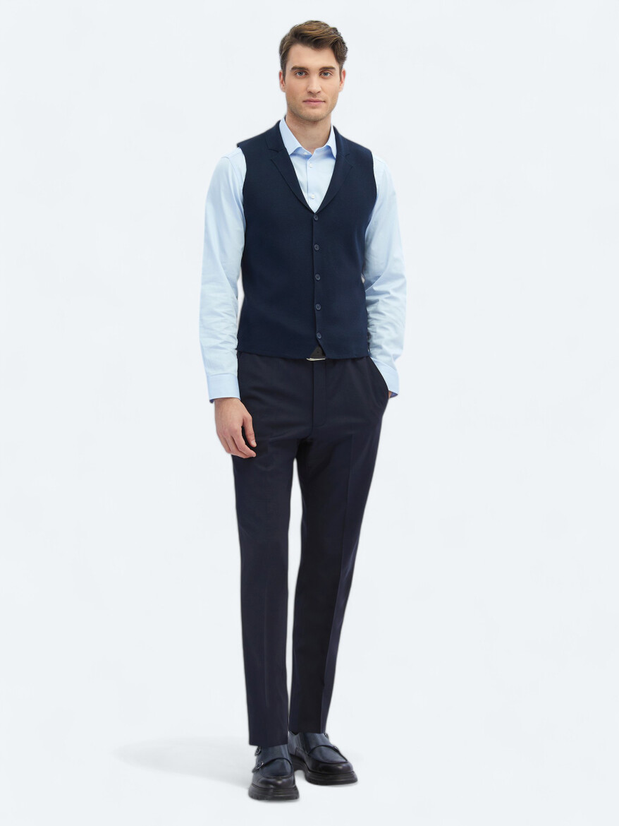 Lacivert Regular Fit Casual Örme Triko Yelek - KİP