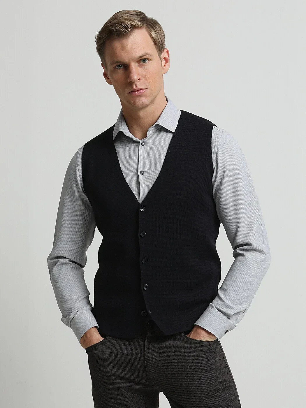 Lacivert Regular Fit Casual Örme Triko Yelek - 1