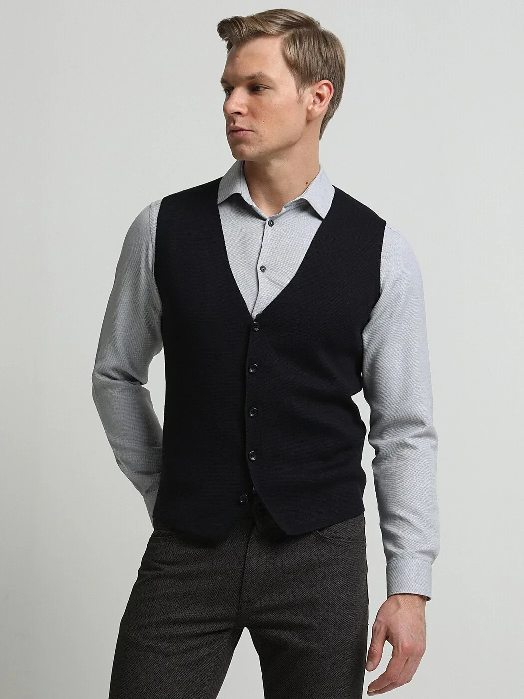 Lacivert Regular Fit Casual Örme Triko Yelek - 2