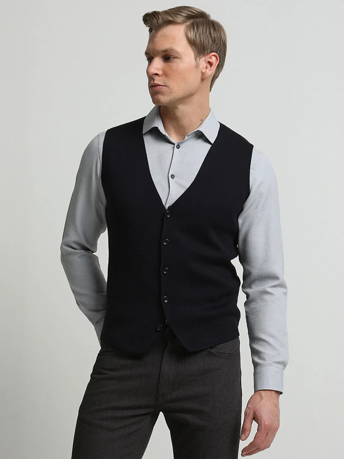 Lacivert Regular Fit Casual Örme Triko Yelek - 2
