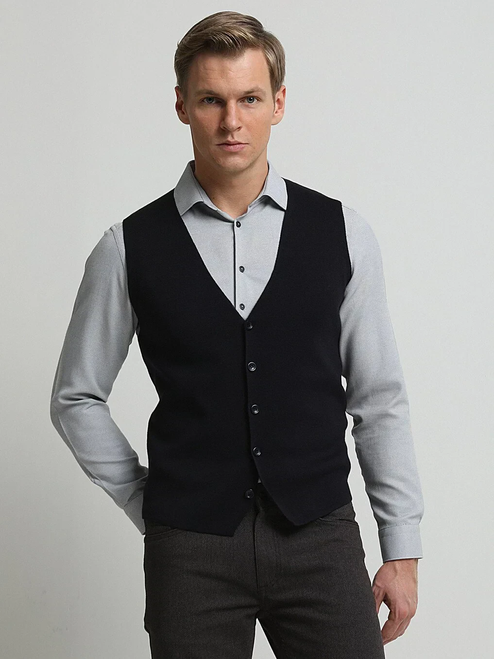 Lacivert Regular Fit Casual Örme Triko Yelek - 3