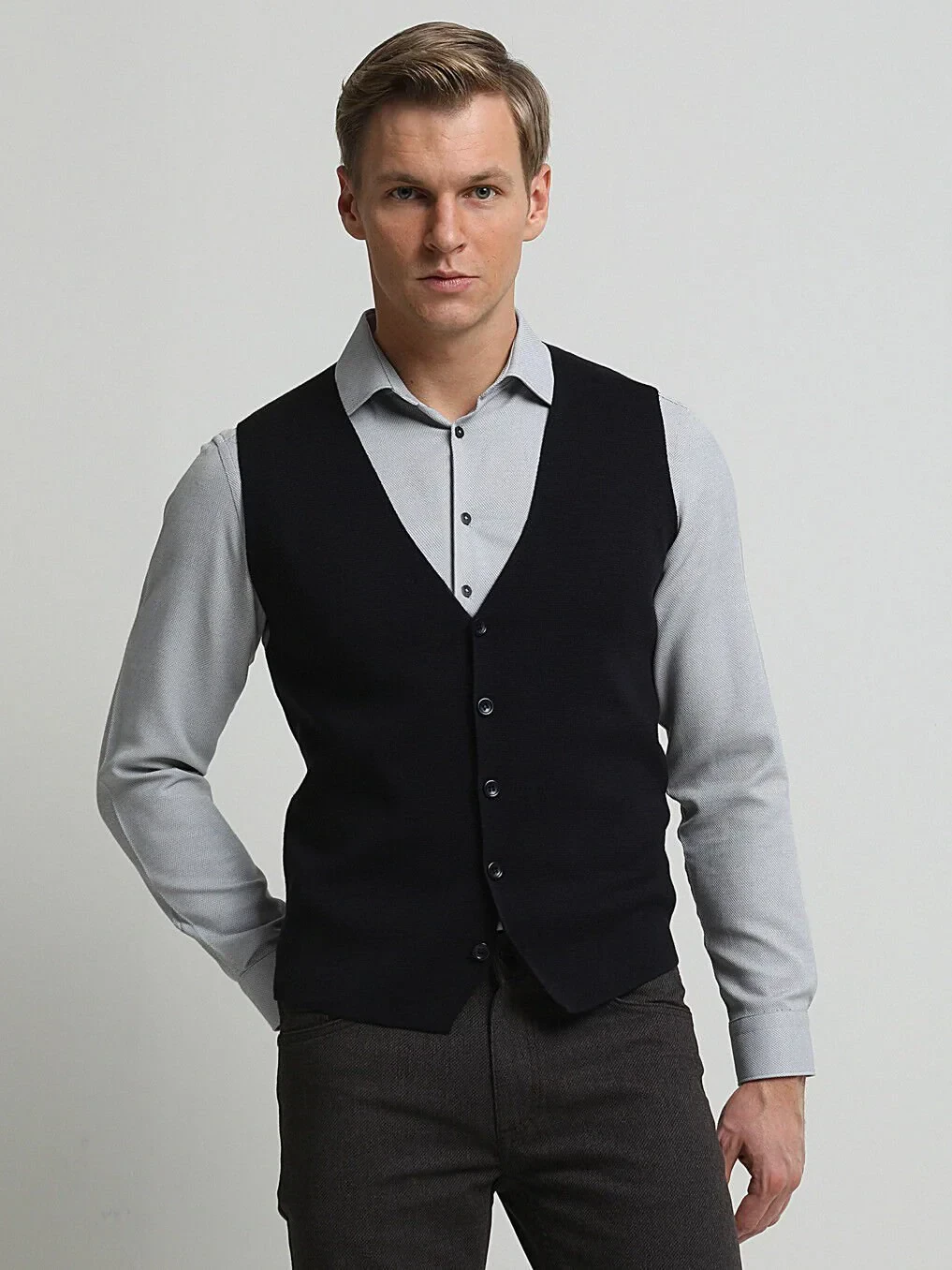 Lacivert Regular Fit Casual Örme Triko Yelek - 3