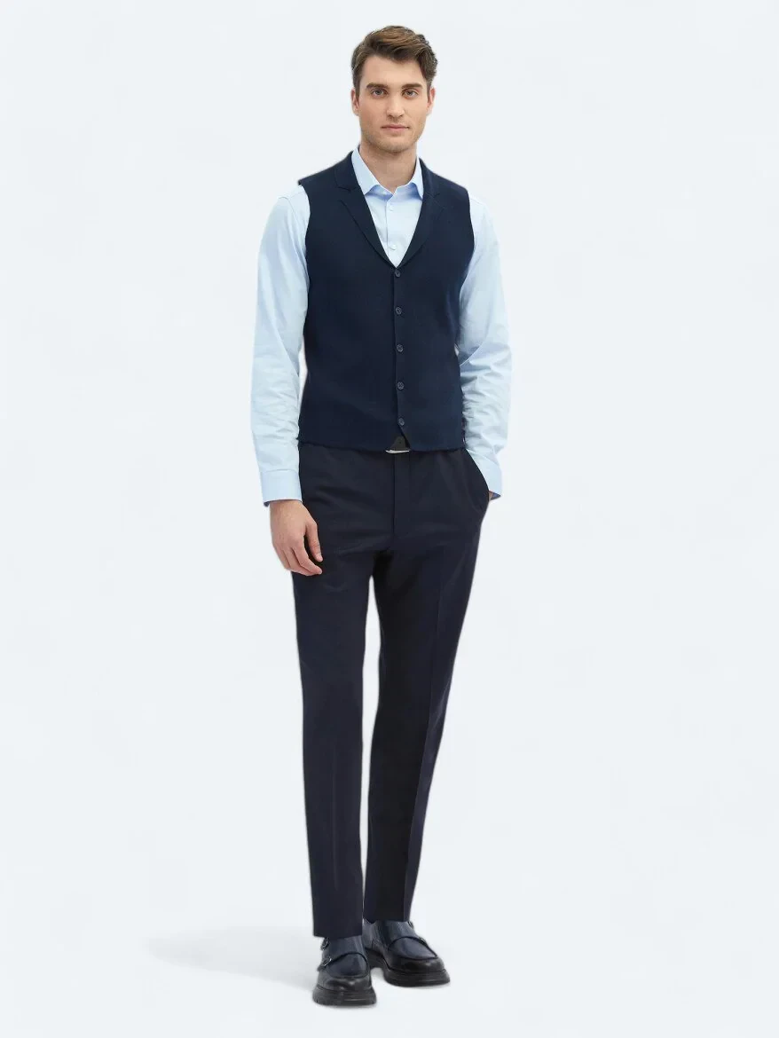 Lacivert Regular Fit Casual Örme Triko Yelek - 2