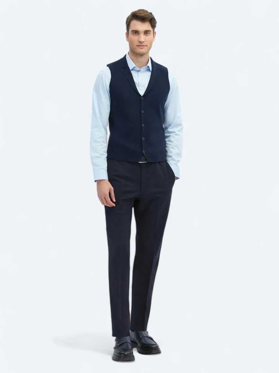 Lacivert Regular Fit Casual Örme Triko Yelek - 2