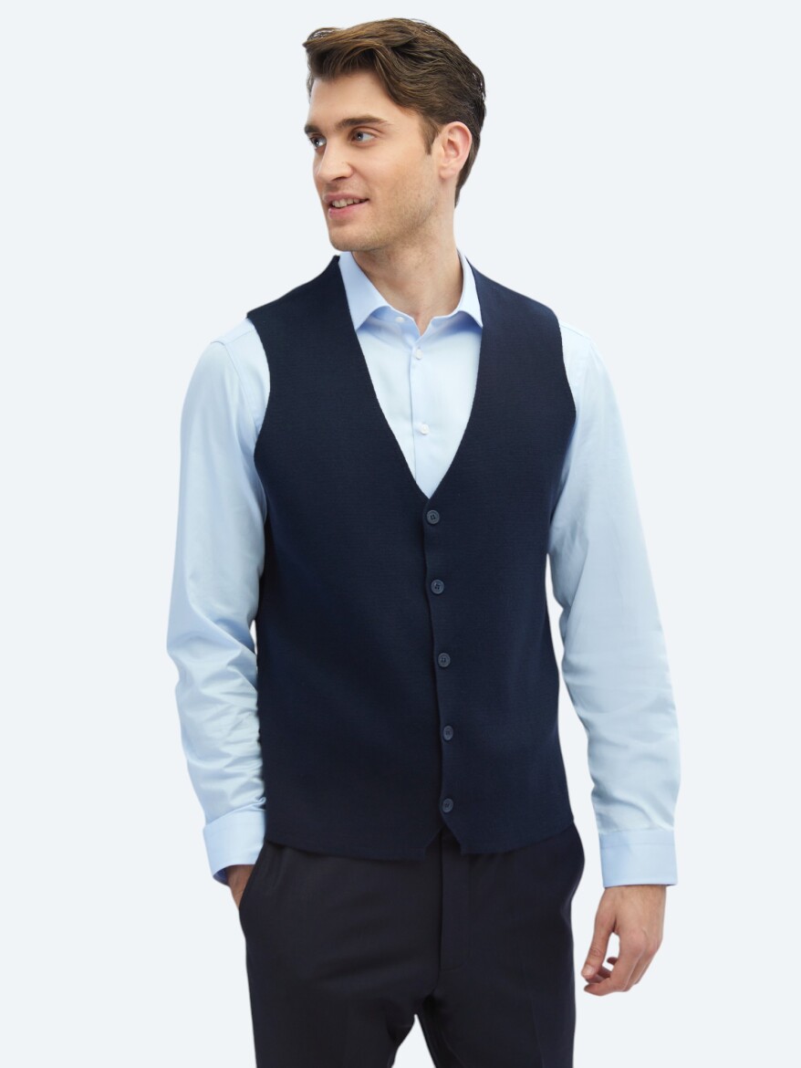 Lacivert Regular Fit Casual Örme Triko Yelek - 1