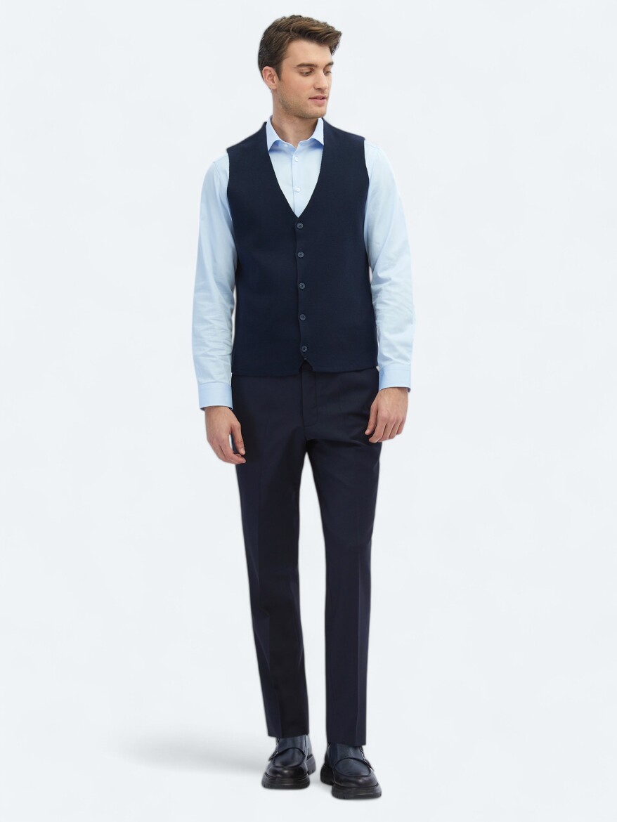 Lacivert Regular Fit Casual Örme Triko Yelek - 3