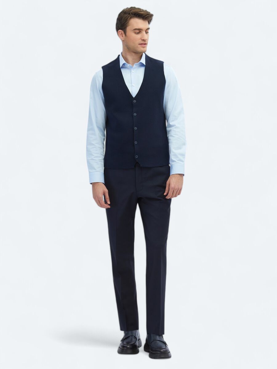 Lacivert Regular Fit Casual Örme Triko Yelek - 3