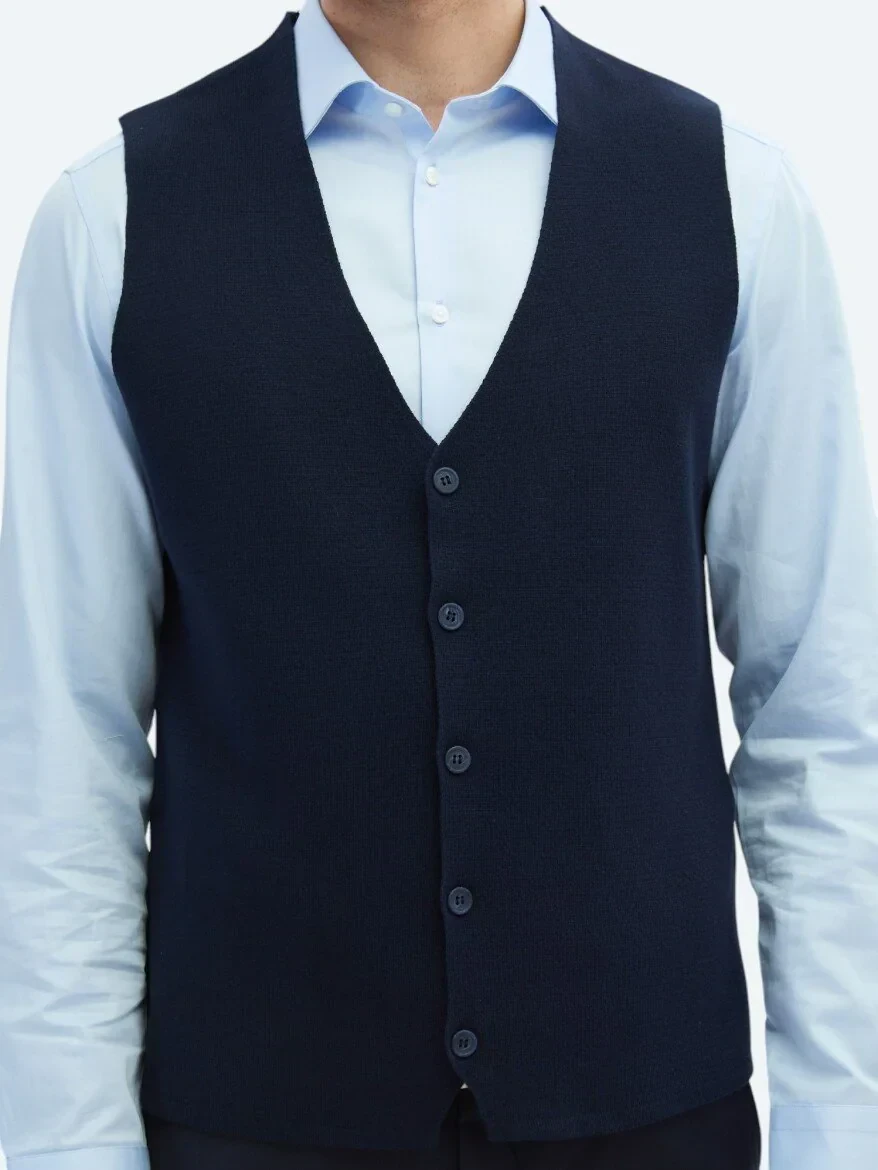 Lacivert Regular Fit Casual Örme Triko Yelek - 4