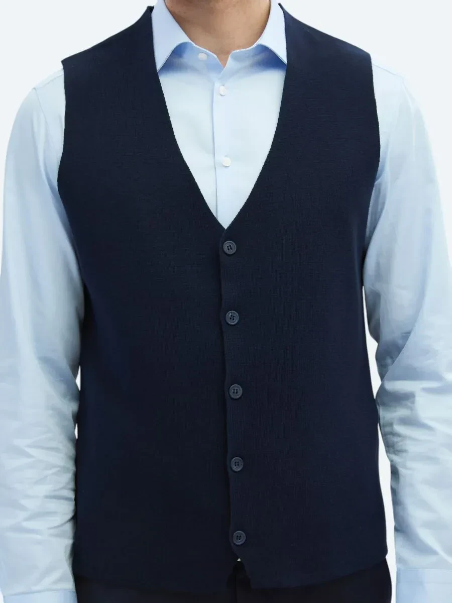 Lacivert Regular Fit Casual Örme Triko Yelek - 4