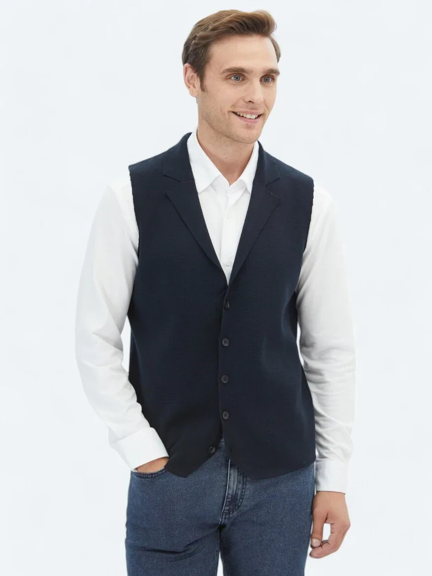 Lacivert Regular Fit Casual Örme Triko Yelek - 1