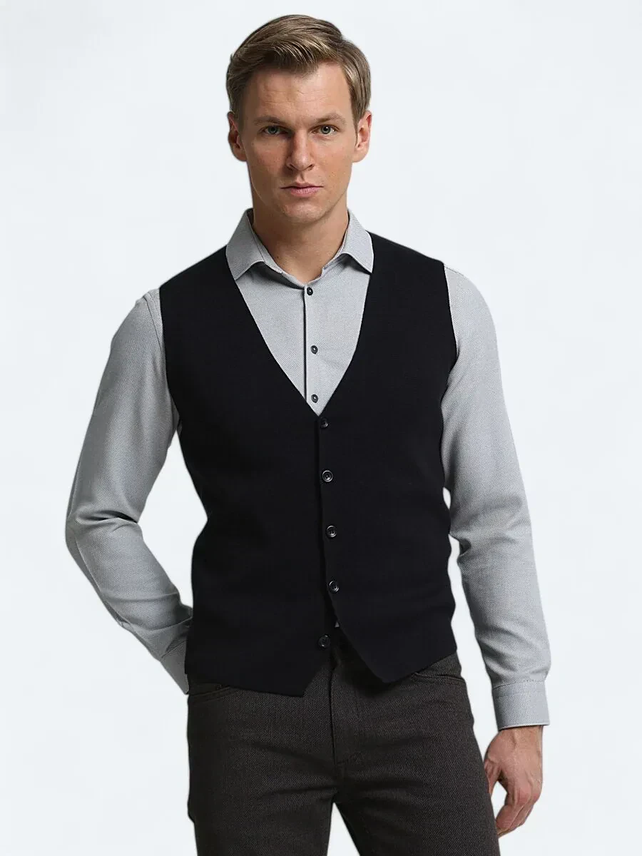 Lacivert Regular Fit Casual Örme Triko Yelek - 1