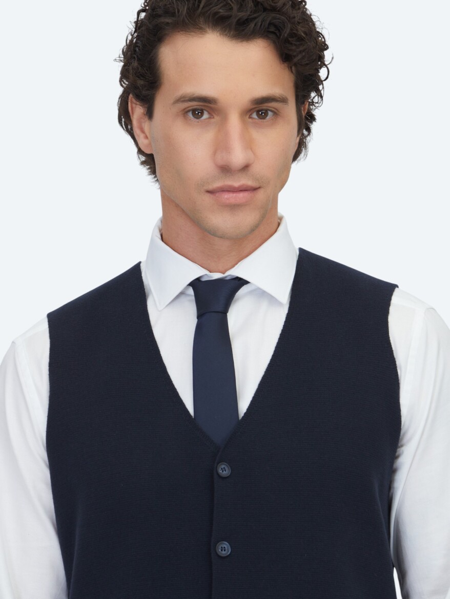 Lacivert Regular Fit Casual Örme Triko Yelek - 3