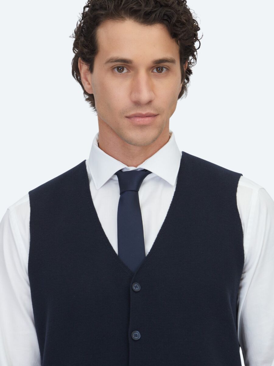 Lacivert Regular Fit Casual Örme Triko Yelek - 3