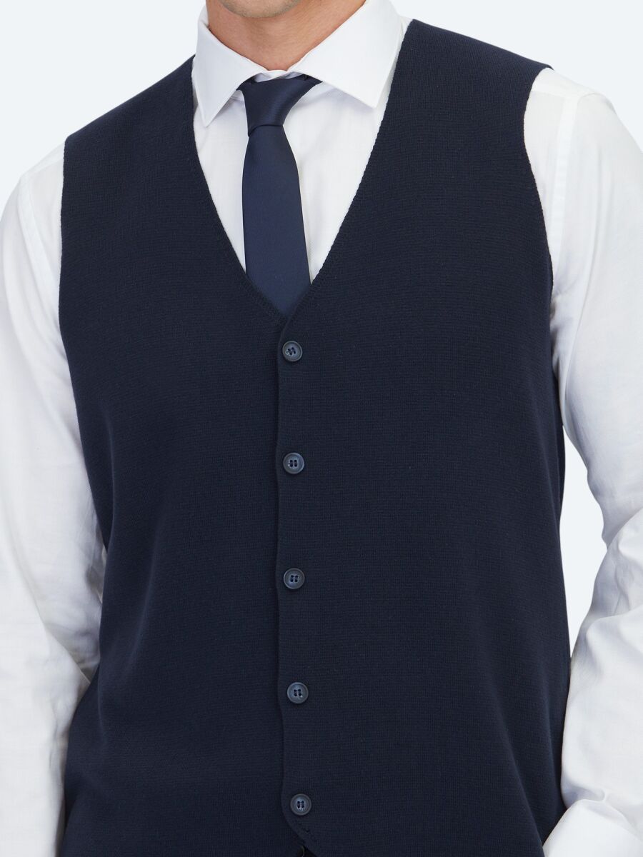 Lacivert Regular Fit Casual Örme Triko Yelek - 4