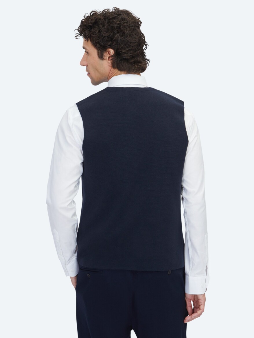 Lacivert Regular Fit Casual Örme Triko Yelek - 5