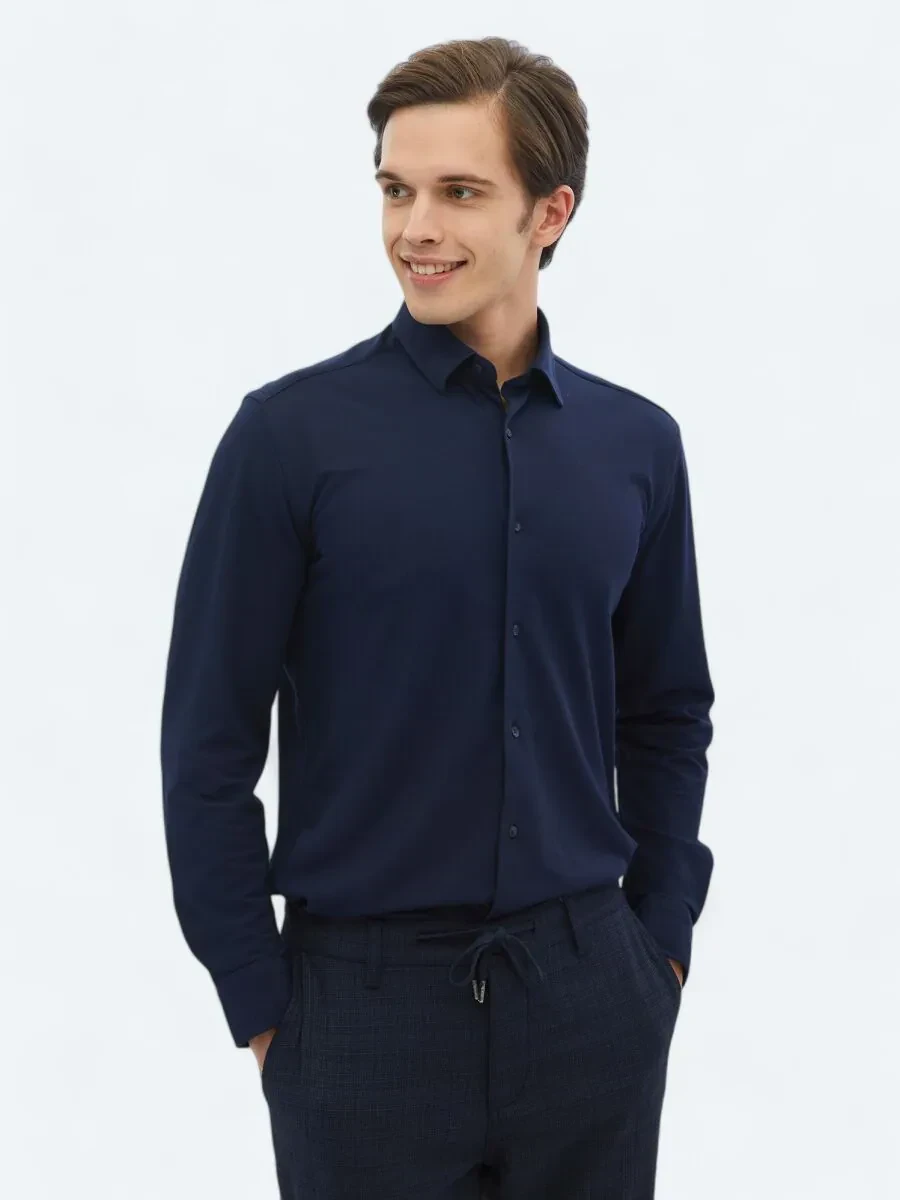 Lacivert Regular Fit Casual Pamuk Karışımlı Gömlek - 1