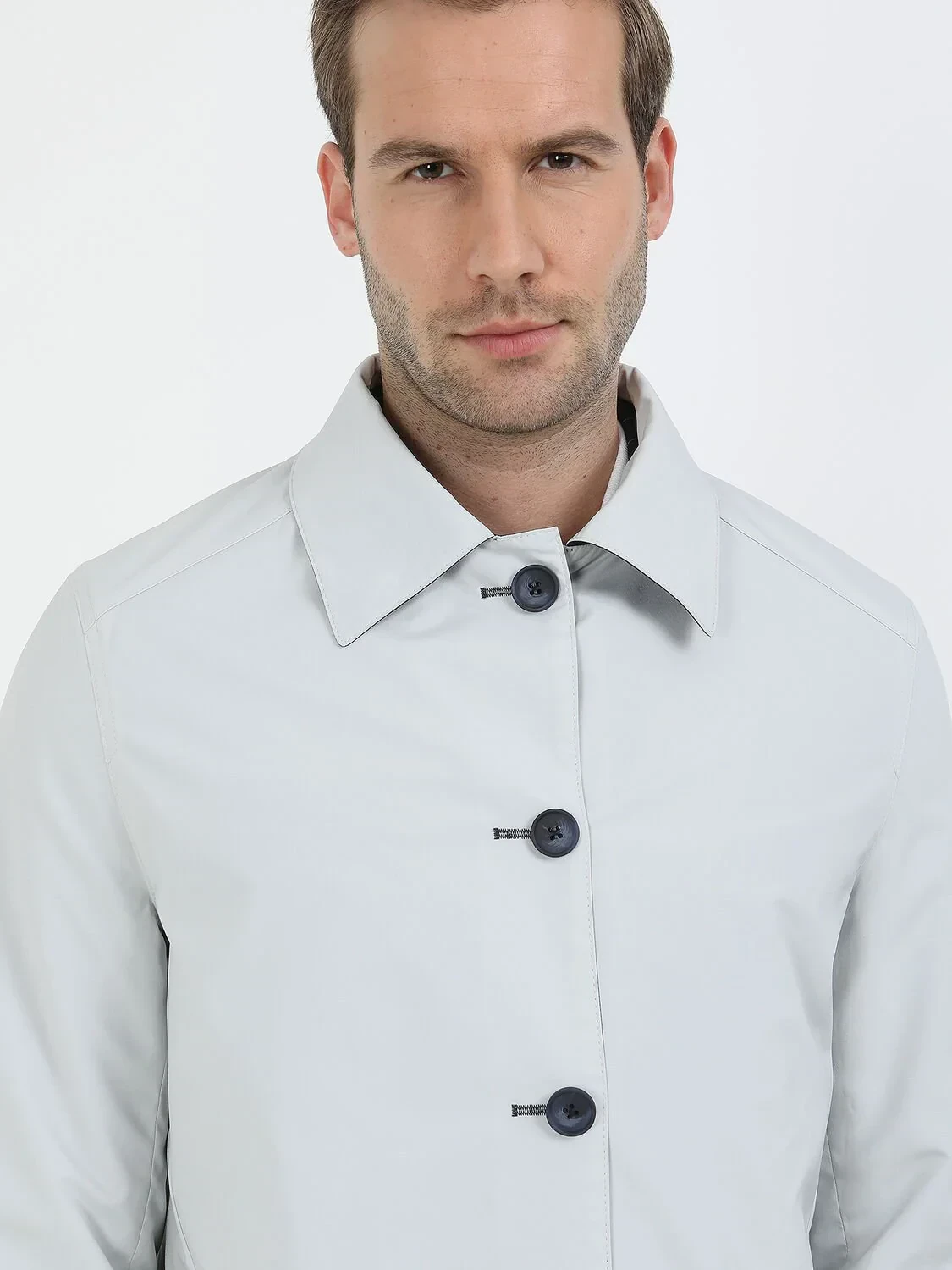 Lacivert Regular Fit Dik Yaka Casual Dokuma Çift Taraflı Pardesü - 6