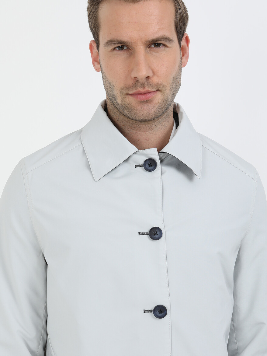 Lacivert Regular Fit Dik Yaka Casual Dokuma Çift Taraflı Pardösü - 6