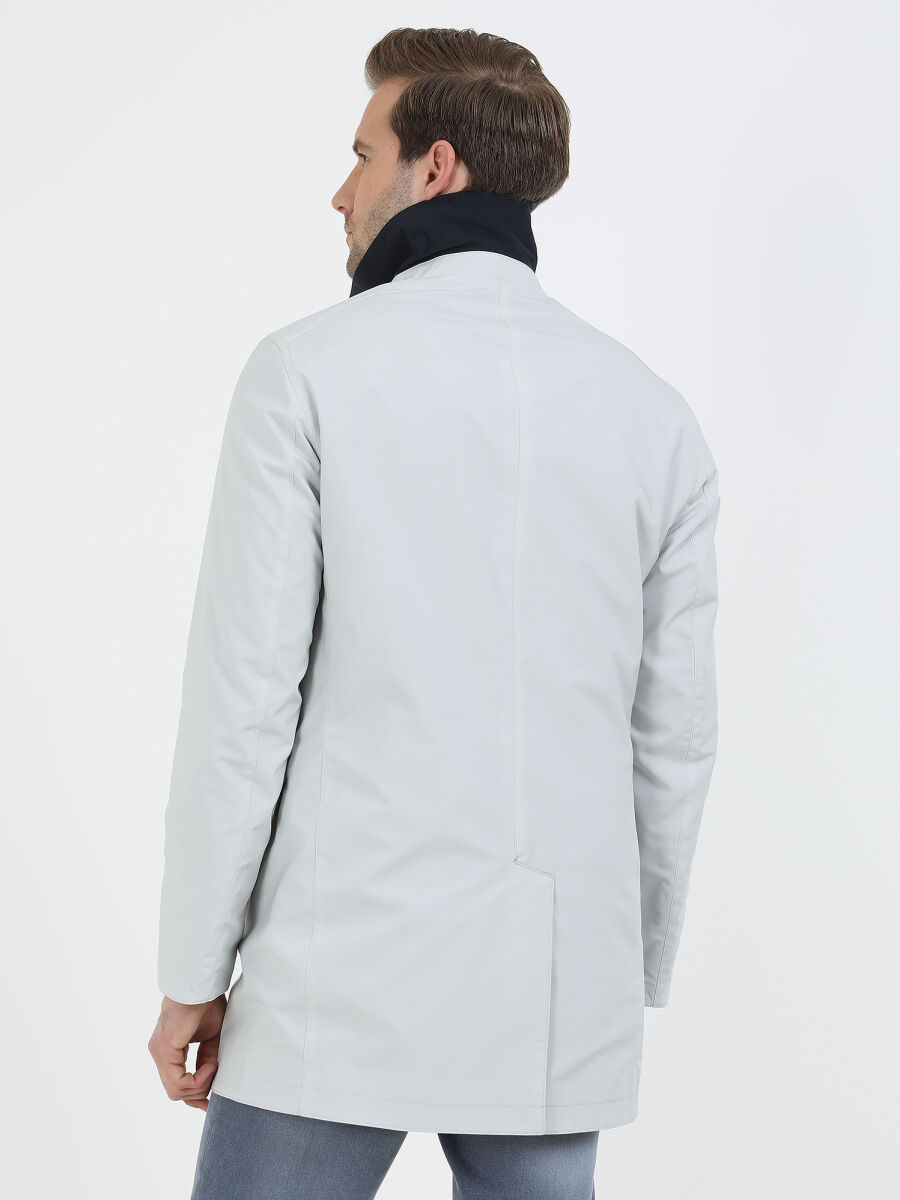 Lacivert Regular Fit Dik Yaka Casual Dokuma Çift Taraflı Pardösü - 8