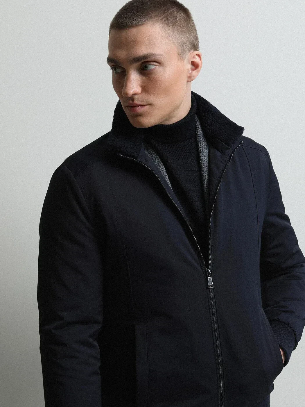 Lacivert Regular Fit Dik Yaka Casual Dokuma Mont - 3