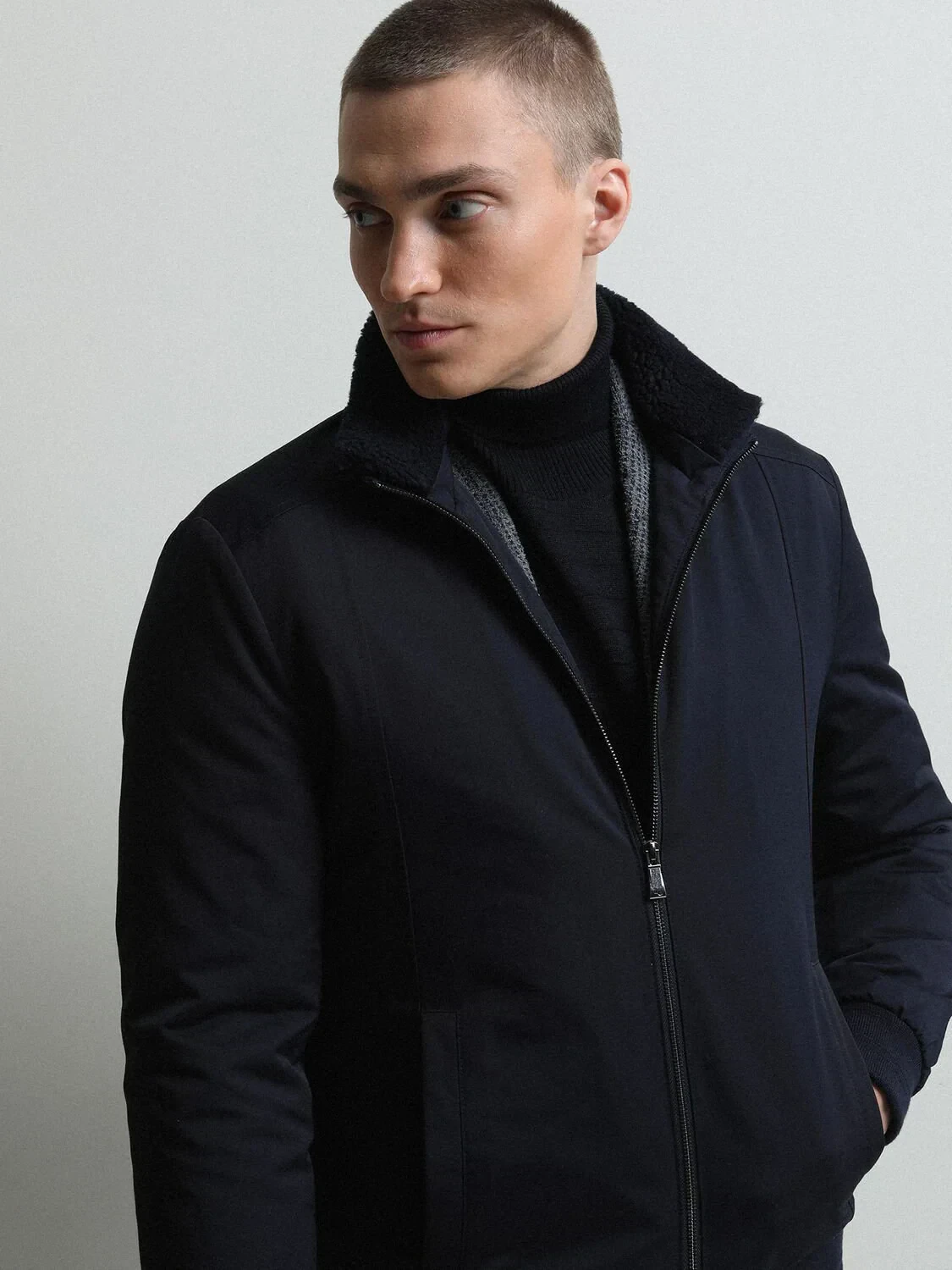 Lacivert Regular Fit Dik Yaka Casual Dokuma Mont - 3