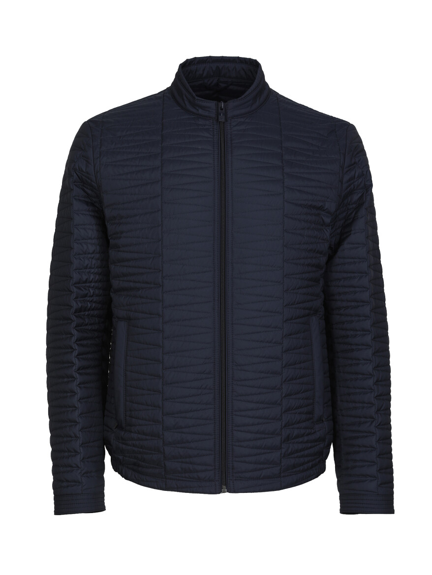 Lacivert Regular Fit Dik Yaka Casual Dokuma Mont 