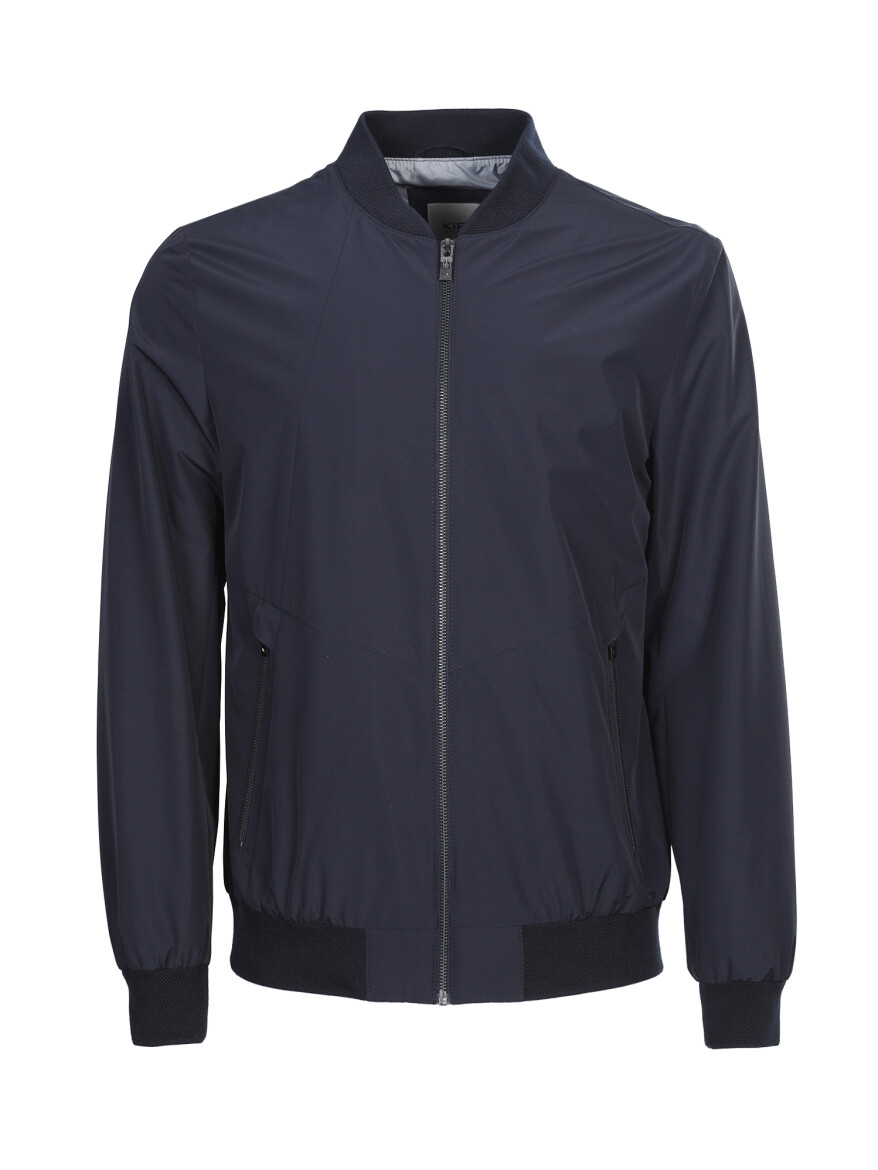 Lacivert Regular Fit Dik Yaka Casual Dokuma Mont 