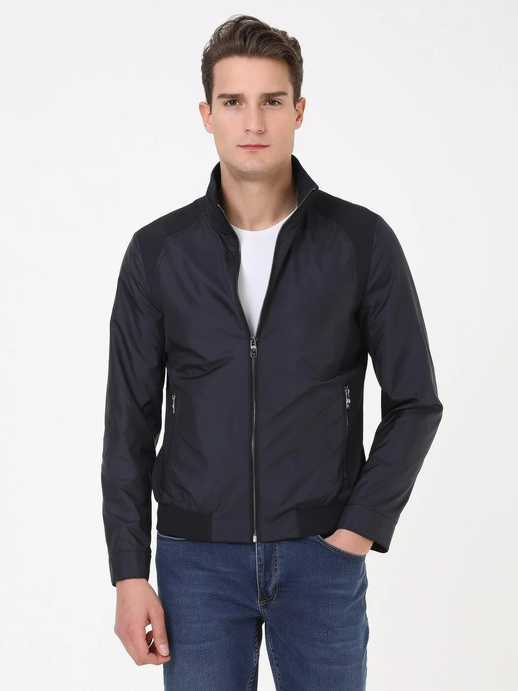 Lacivert Regular Fit Dik Yaka Casual Dokuma Mont - 1