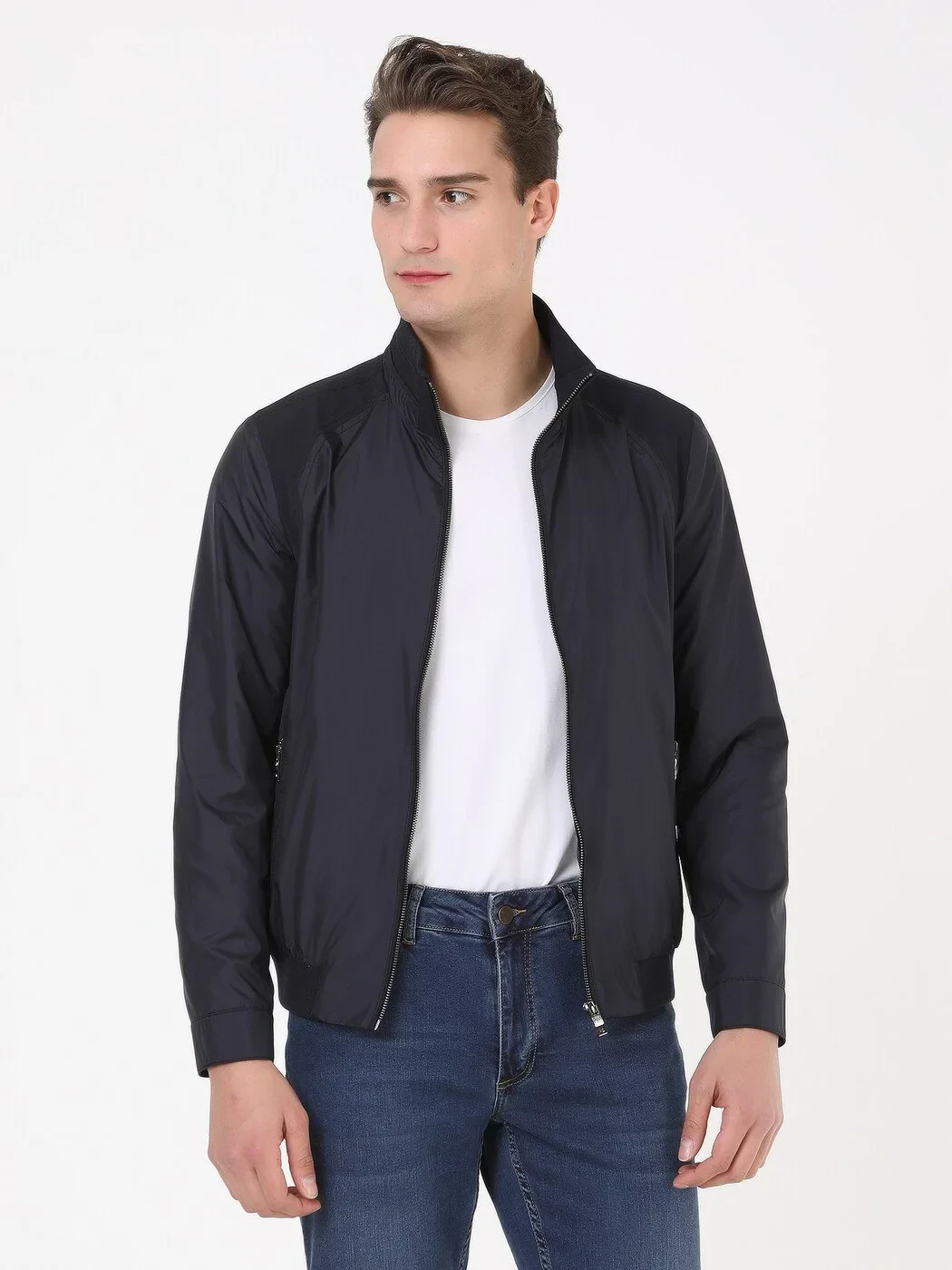 Lacivert Regular Fit Dik Yaka Casual Dokuma Mont - 3