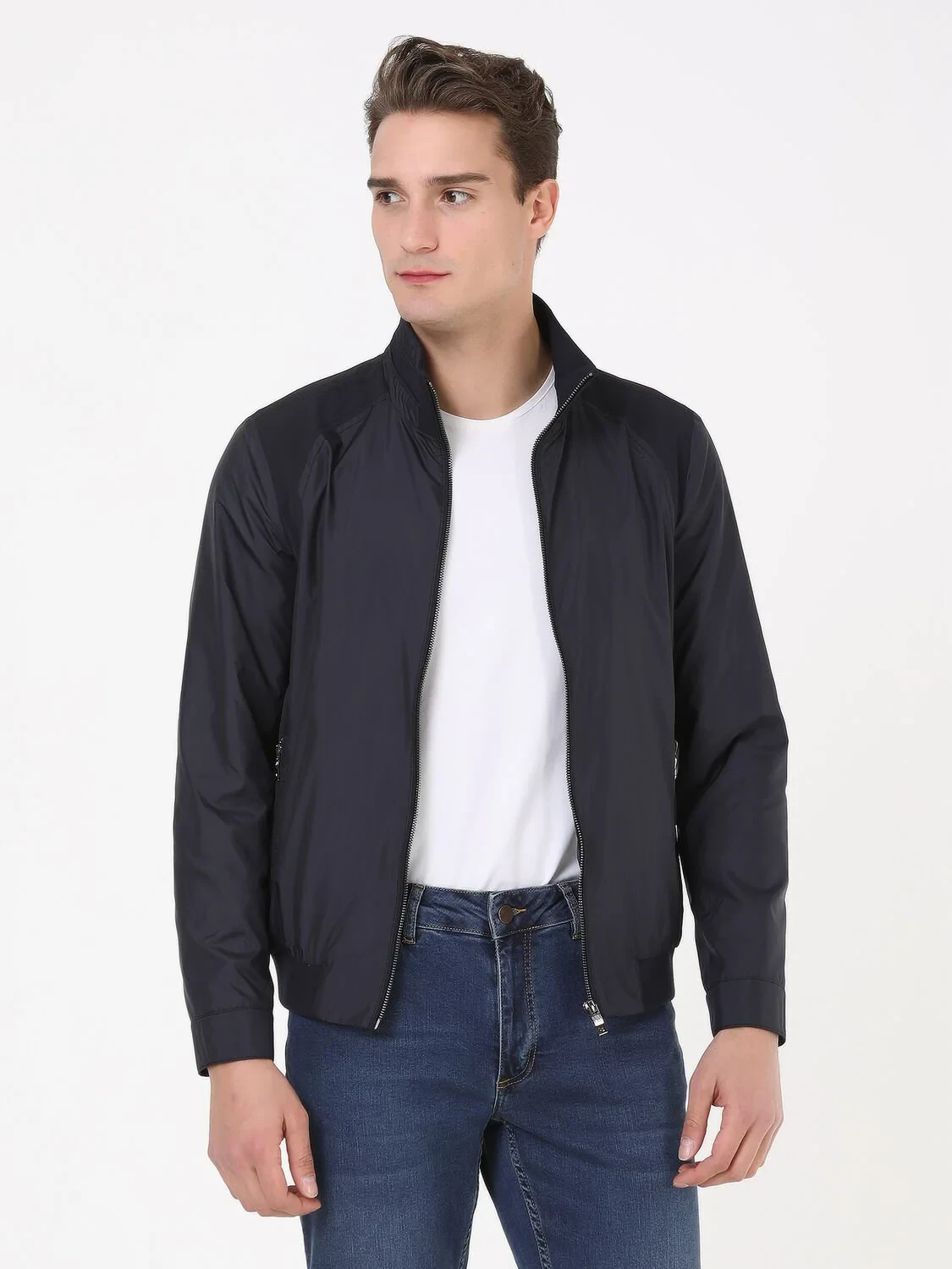 Lacivert Regular Fit Dik Yaka Casual Dokuma Mont - 3