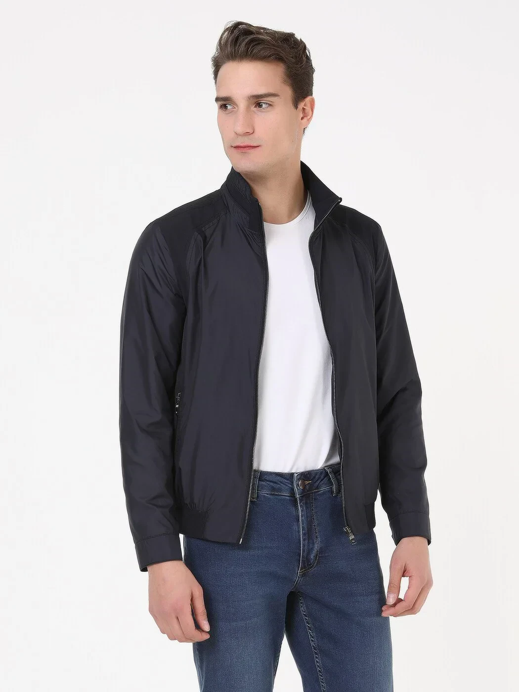 Lacivert Regular Fit Dik Yaka Casual Dokuma Mont - 4