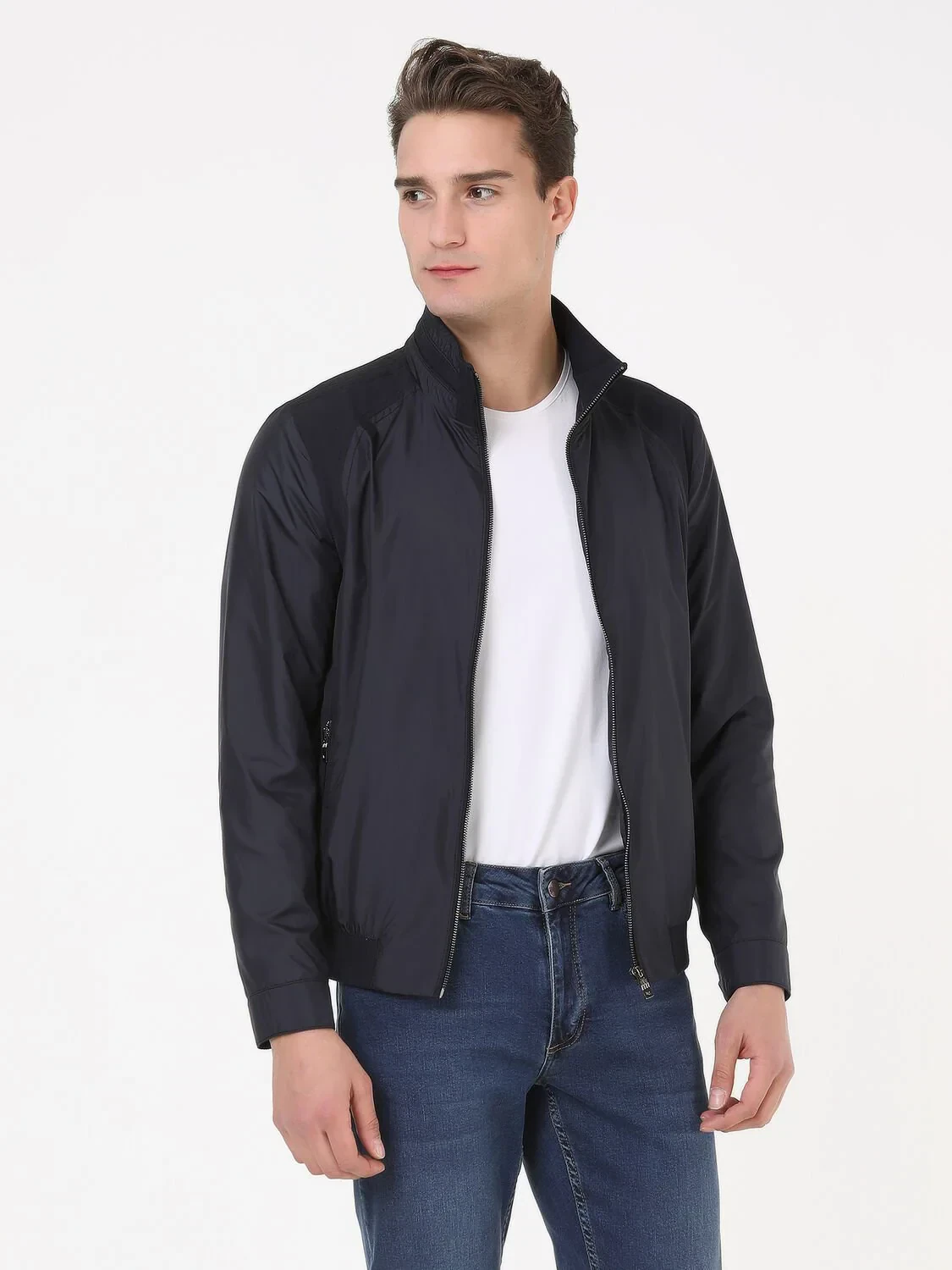 Lacivert Regular Fit Dik Yaka Casual Dokuma Mont - 4