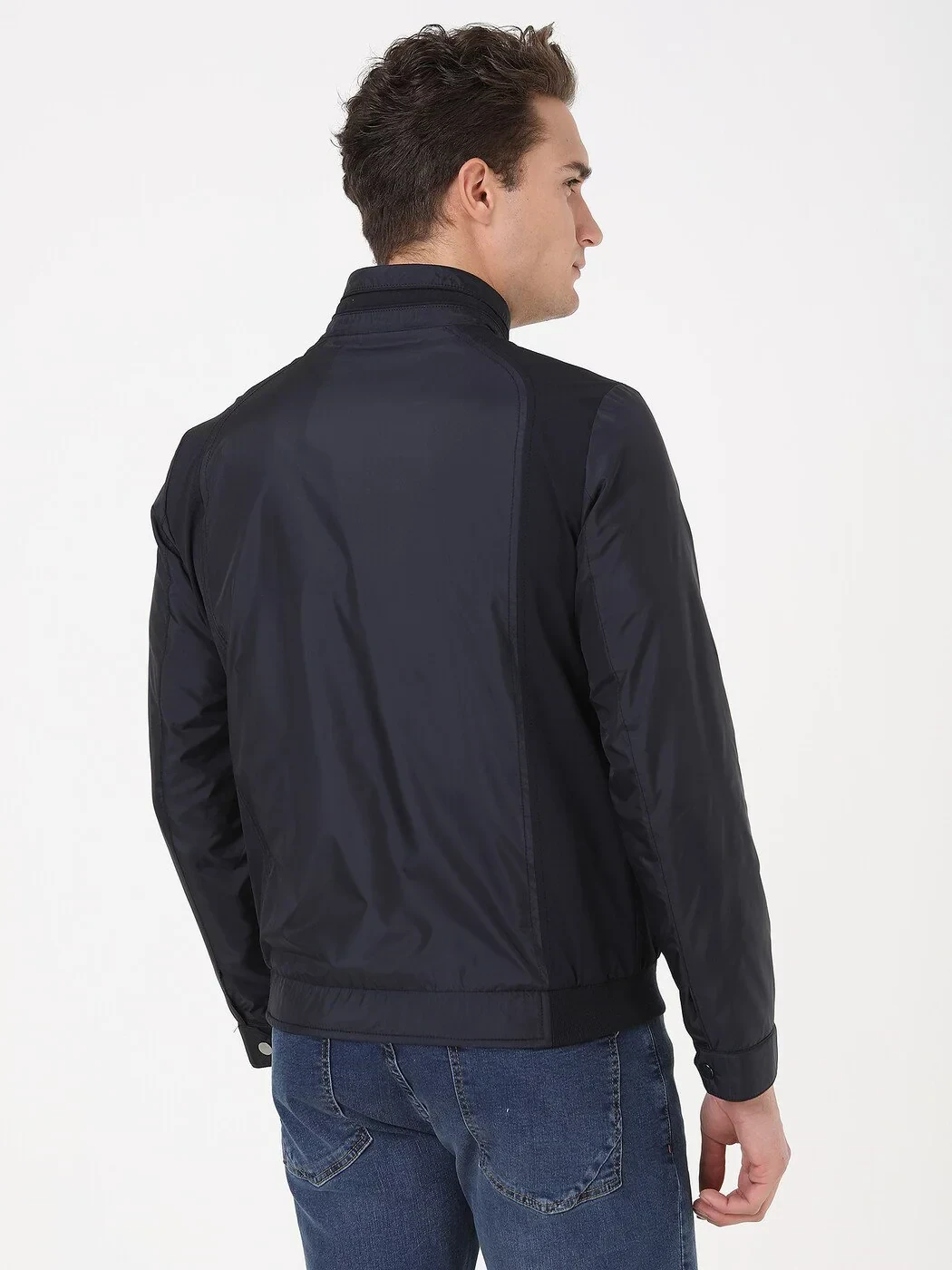 Lacivert Regular Fit Dik Yaka Casual Dokuma Mont - 5