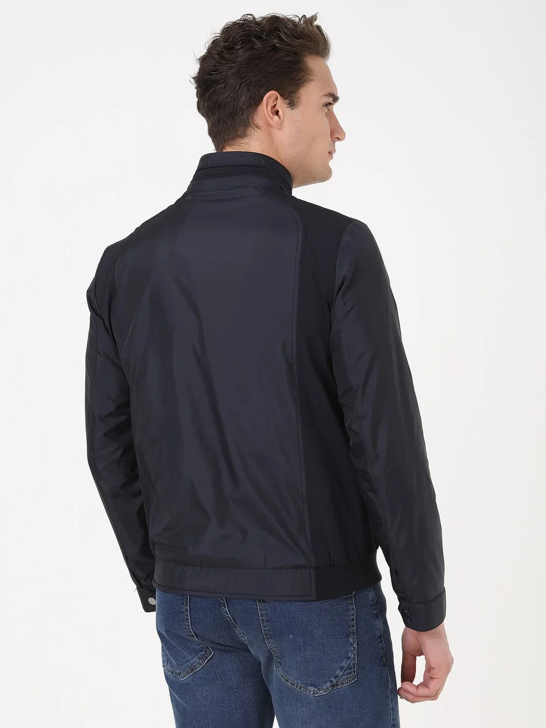 Lacivert Regular Fit Dik Yaka Casual Dokuma Mont - 5