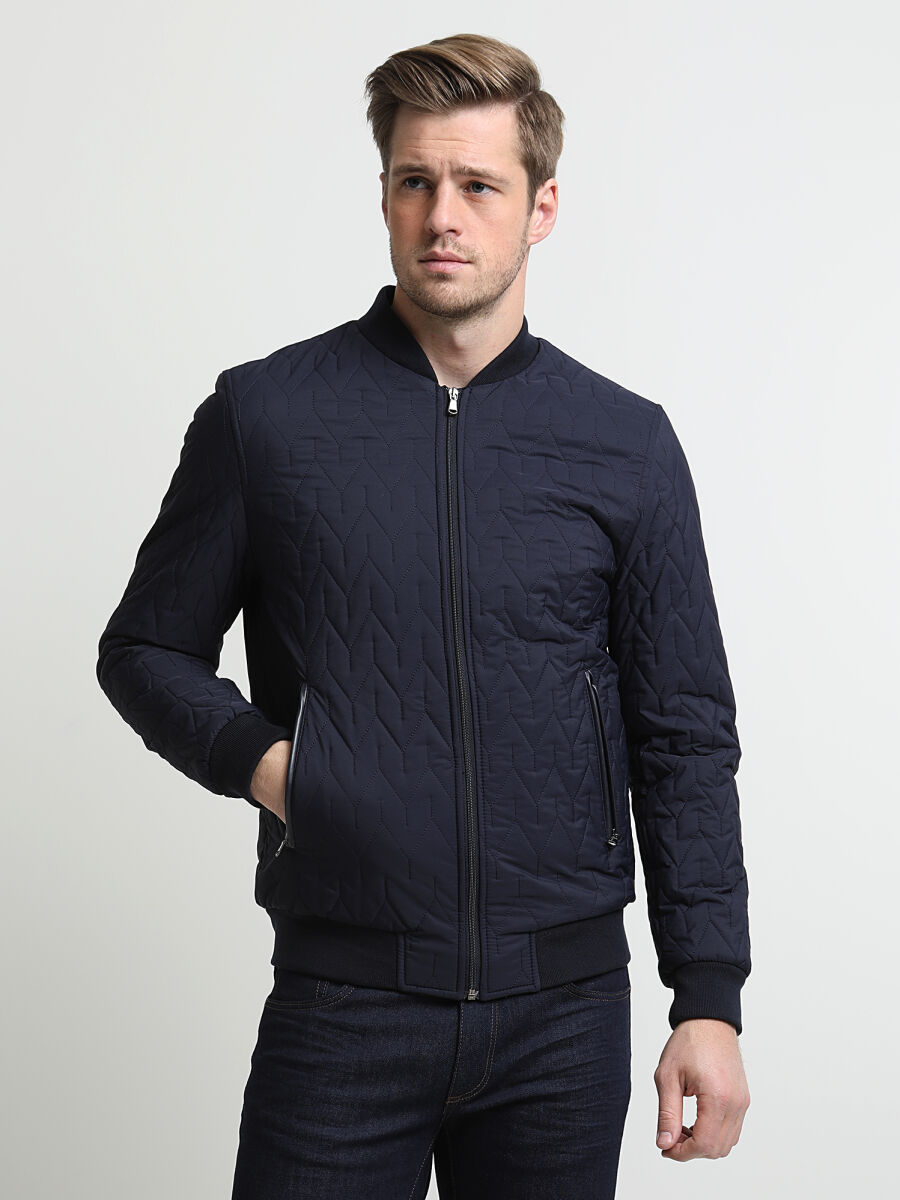 Lacivert Regular Fit Dik Yaka Casual Dokuma Mont - 1